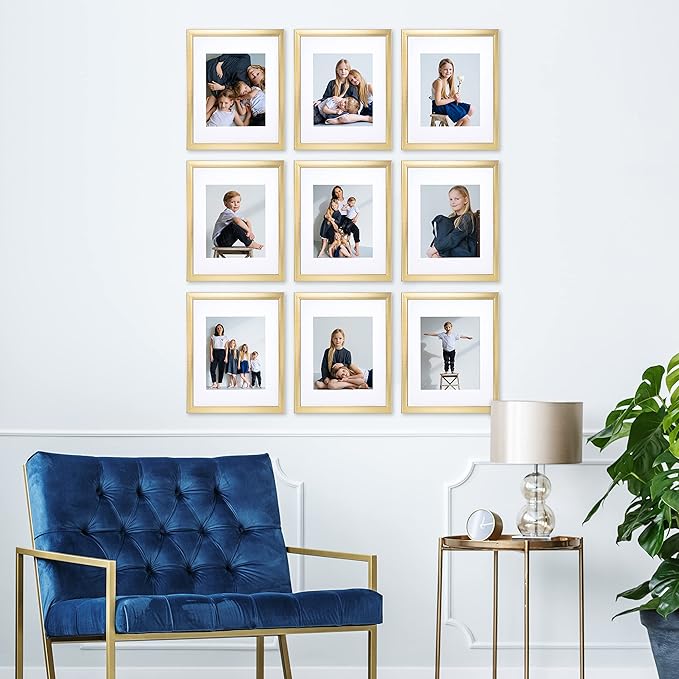 Sheffield Home 9 Piece Gallery Wall Frame Set, 11x14 Inch, Gold-Ruum Studio Home