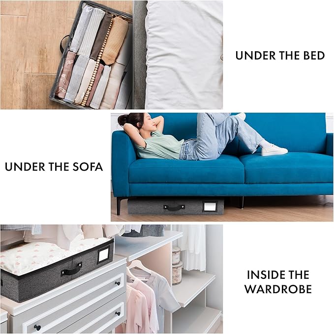 HOMELUX THEORY 2pc Under Bed Storage Containers, Bedroom Under the Bed Drawer Storage Organizer with Bins and Lids, Medium Underbed Clothes Storage Box Ideal for Blanket, Fabric, & Shoes (Dark Gray)-Ruum Studio Home