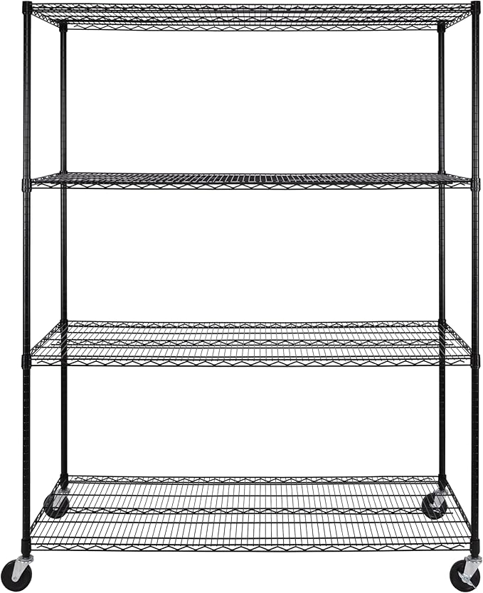 Seville Classics UltraDurable Heavy Duty NSF Solid Steel Wire Rack Storage Unit, Organizer for Garage, Warehouse, Office, Restaurant, Classroom, Kitchen, Black, 4-Tier Shelving, 60" W x 24" D-Ruum Studio Home