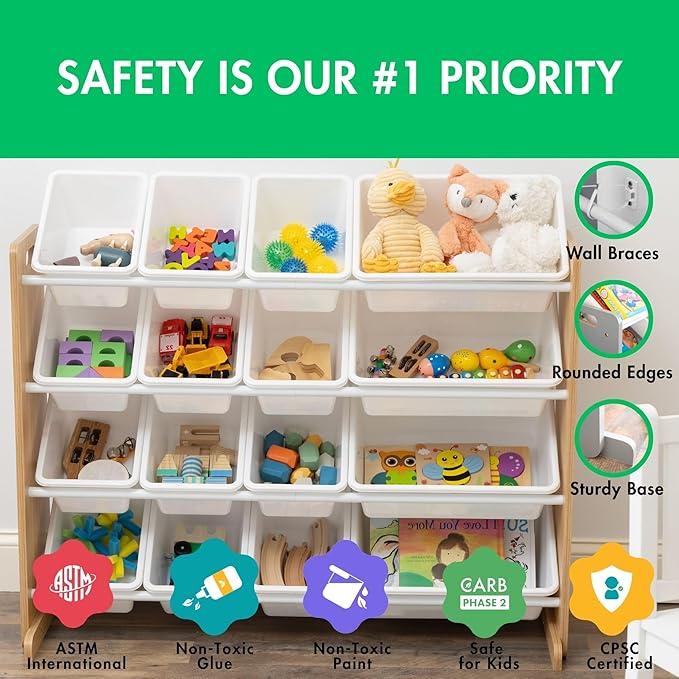 Humble Crew Supersized Toy Storage Organizer with 16 Removable Bins, Natural/White – Large Toy Storage for Toddlers Ideal for Kids' Rooms, Playrooms, and Nurseries - Modern Toy Bins for Kids-Ruum Studio Home