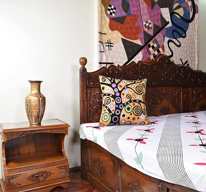 Klimt Yellow Tree of Life Pillow Cover Gold Floral Pillowcase Flower Botanical Gold Accent Suzani Sofa Cushions Kids Room Cushions Hand Embroidered Wool Size - 18x18-Ruum Studio Home