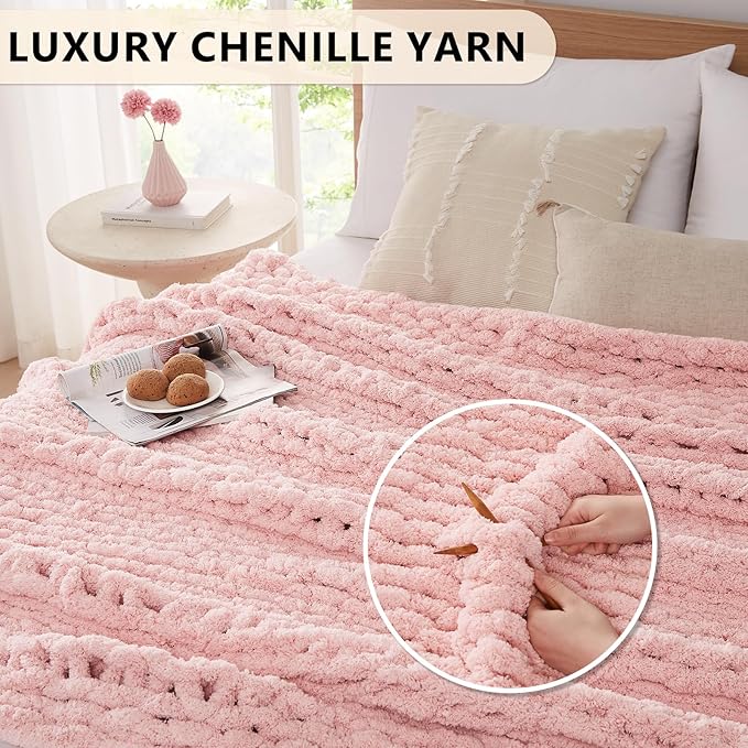 L'AGRATY Chunky Knit Blanket Throw - Soft Chenille Yarn Throw Blanket 40x50： Handmade Thick Cable Knit Crochet Blanke - Large Knit Blanket Chunky Rope Knot Throw Blanket for Couch Sofa Bed Home Decor-Ruum Studio Home