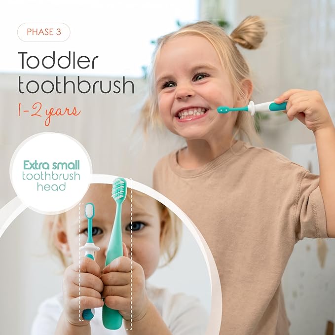 Cherish Baby Care Baby Toothbrush & Toddler Toothbrush Set (0-2 Years) - BPA-Free & Safety-Tested, 2023 Award Winner, Food-Grade Silicone (Teal)-Ruum Studio Home