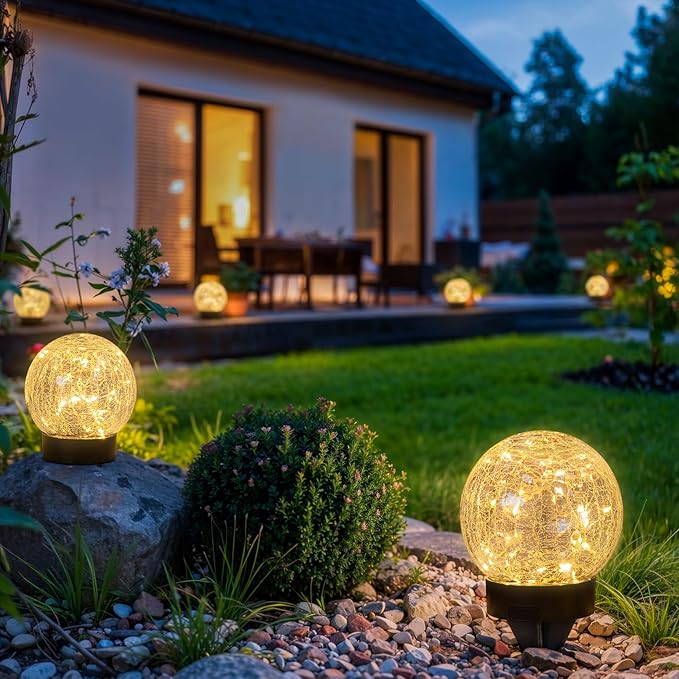 Beautyard Solar Globe Lights Outdoor USB Charged Garden Decor 3.94" Diameter 30LED 1000mAh Solar Globe Lights for Outdoor Indoor Mothers Day Gifts Holiday Decor(3.94'' Medium 4 Pack Warm White)-Ruum Studio Home