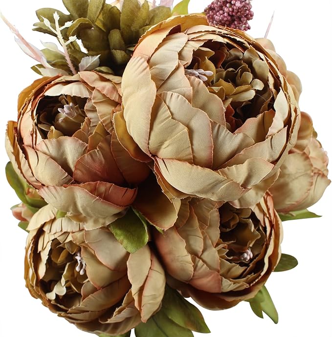 Duovlo Fake Flowers Vintage Artificial Peony Silk Flowers Wedding Home Decoration,Pack of 1 (Coffee)-Ruum Studio Home