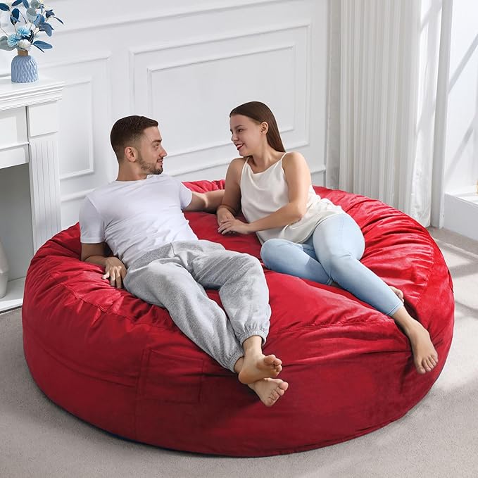 Hobestluk 6FT Bean Bag Chair Bean Bag Chairs for Adults Giant Bean Chairs with Velvet Cover, Memory Foam BeanBag Chair Fluffy BeanBag Chairs for Living Room, Bedroom- Red (70" x 70" x 15")-Ruum Studio Home