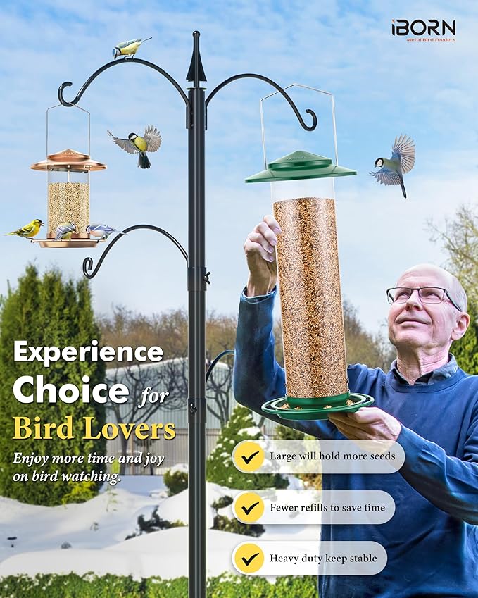 iBorn Metal Bird Feeder for Outside Hanging,Wild Bird Feeders for Cardinal,18cm Large Roof&Green,42CM Long,4.5lb High-Capacity(Seed is not Included)-Ruum Studio Home