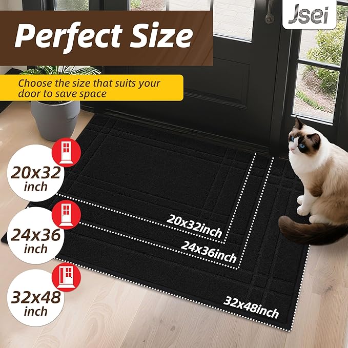 JSEI Entryway Rugs Doormat 32"x48", Non-Slip Dirt Trapper Door Mats Indoor, Washable Absorbent and Stain Resist Welcome Floor Mat for Front Door, Dog Door Mat, Muddy Wet Shoes & Paws, Black-Ruum Studio Home