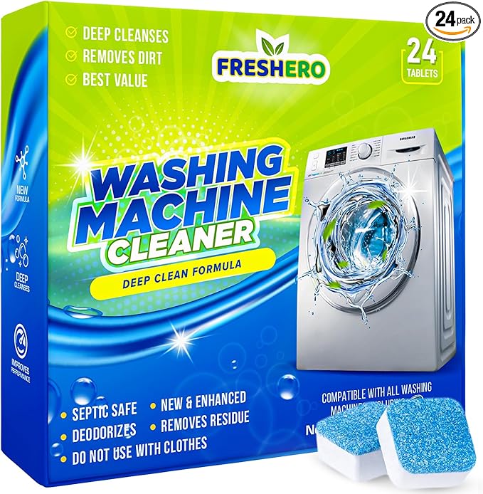Washing Machine Cleaner Tablets – 25-Pack Deep Cleaning for Front Loader, Top Load & HE Washers – Helps Remove Odor-Causing Residues, Pet Hair & Hard Water Buildup – Septic Safe-Ruum Studio Home