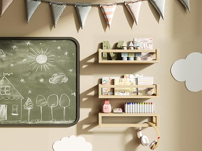 Upgraded Thick Floating Shelves - Multi-Use Wall-Mounted Bookshelves for Kids and Nursery, Ideal for Books, Toys, Spice Rack, Decor - NaturalWood-Ruum Studio Home