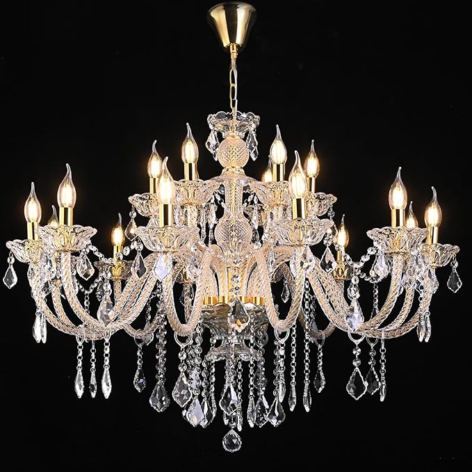 18-Light Double-Layer Crystal Chandelier for Living Room Gold Ceiling Pendant Light Fixtures with K9 Crystal Modern Luxury Lighting for Dining Room, Bedroom, Kitchen-Ruum Studio Home