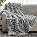 Cozy Bliss Faux Fur Throw Blanket for Couch, Cozy Warm Plush Striped Blanket for Sofa Bedroom Living Room,50 * 60 Inches Grey-Ruum Studio Home