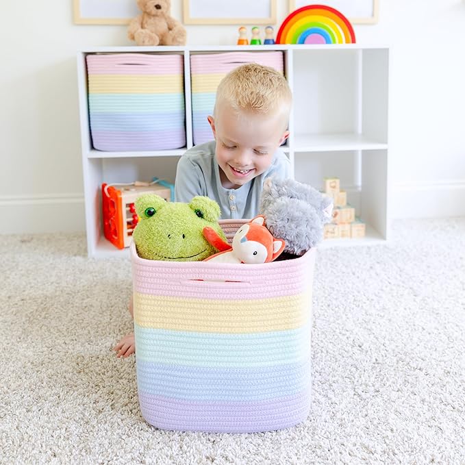 NaturalCozy Storage Cubes 11 Inch Cotton Rope Woven Baskets for Organizing, 3-Pack | Cube Storage Bin | Square Storage Baskets for Shelves Organizer, Classroom, Kids Toy Bins, Closet, Baby Nursery-Ruum Studio Home