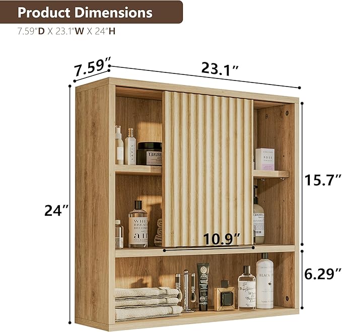 Bathroom Wall Cabinet Above Toilet Storage，Wall Mounted Storage with Adjustable Shelves, Space-Saving Modern Design for Bathroom & Laundry Room, Kitchen, Dining Room, Living Room-Ruum Studio Home