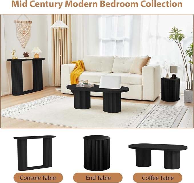 AVZEAR Small Round Side Table Fluted Night Stand Set of 2, Mid Century Modern End Table with Storage, Circle Bedside Tables Wood Nightstands for Small Spaces, Living Room, Bedroom (Black)-Ruum Studio Home