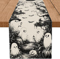 GPGHE Halloween Table Runner Black Ghost Holiday Burlap Table Decoration Indoor Outdoor Home Decor Party Supply 13 x 72 Inch-Ruum Studio Home