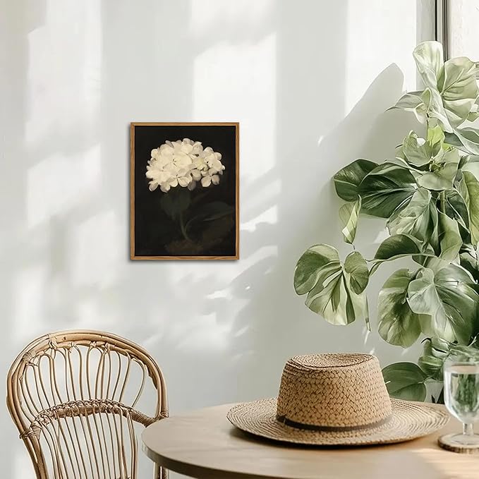 Framed Wall Art for Living Room – Vintage White Hydrangea Oil Painting Canvas Prints, Aesthetic Bedroom Wall Art, Kitchen Decor for Shelves, Bathroom Office Artwork Wall Decor – 8x10in-Ruum Studio Home