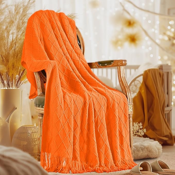 inhand Fall Throw Blanket Burnt Orange Halloween Decor for Couch, Soft Living Room Home Decor Knitted Blanket, Outdoor Lightweight Autumn Blanket, Farmhouse Warm Fall Decoration Indoor, 50"x60"-Ruum Studio Home