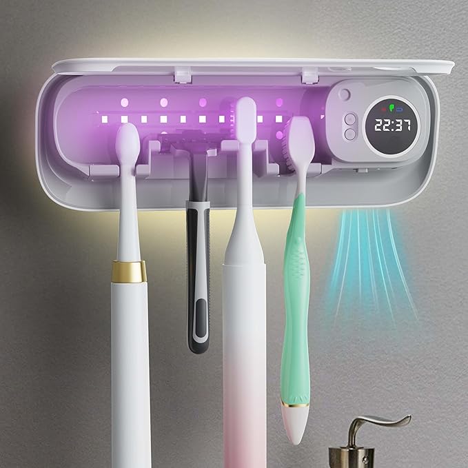 BlueBark UV Toothbrush Holders for Bathrooms, Air DryingHolder Smart Home Bathroom Accessories, Timer Function & 5 Toothbrush Slots, Toothbrush Holder Wall Mounted with Replaceable Slot-Ruum Studio Home
