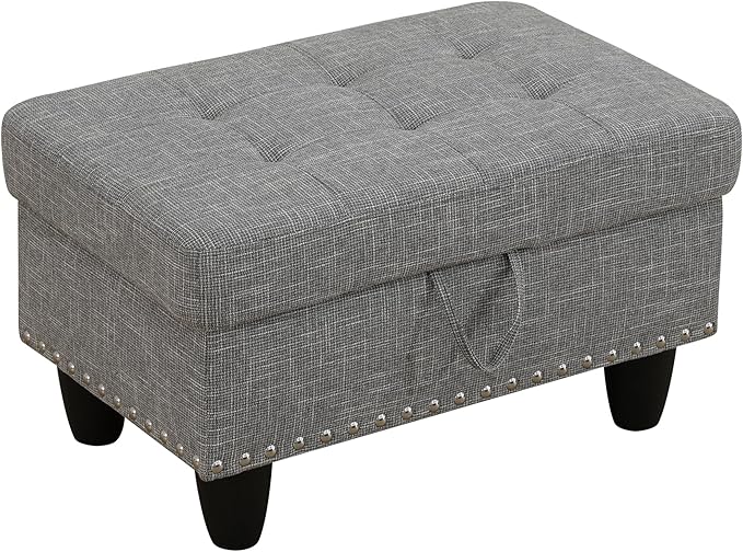 Ottoman Rectangular Storage Ottoman Bench, Flannel Footrest Stool Footstool with Lid for Living Room, Bedroom, Entryway, Gray, 29.1"x18.9"x17.3"-Ruum Studio Home