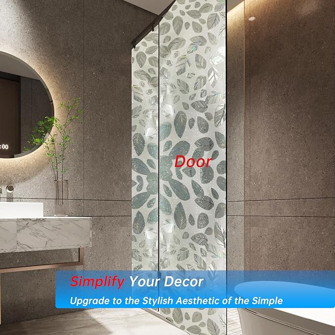 Window Privacy Film with Installation Tools, Static Cling, Anti UV, Heat Control, Ideal for Home Shower Office Glass Door (Leaf White (Glue-Free), 23.6X196.9Inch)