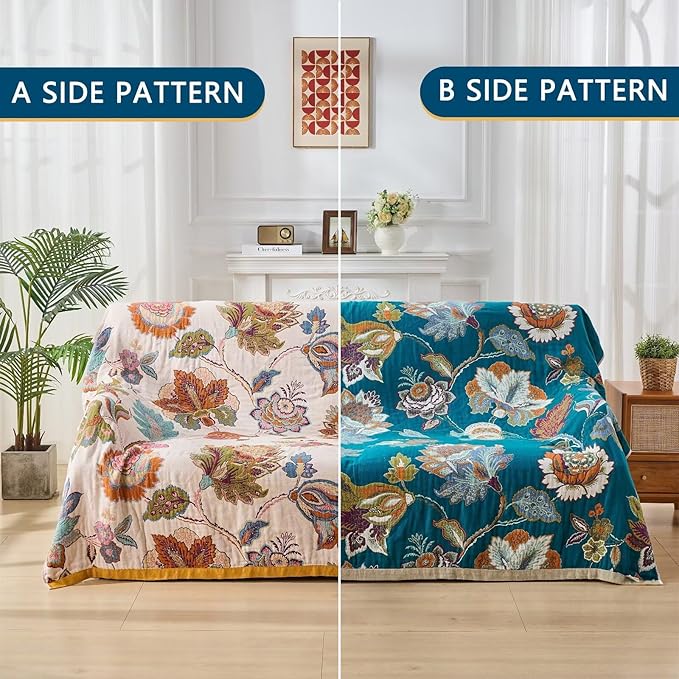 Boho Throw Blanket for Couch,100% Cotton Summer Blanket for Bed, Ultra Soft Rustic Quilt for Bed, Home Decor, Boho Picnic Blankets with Pomegranate for All Seasons 60"x80"-Ruum Studio Home