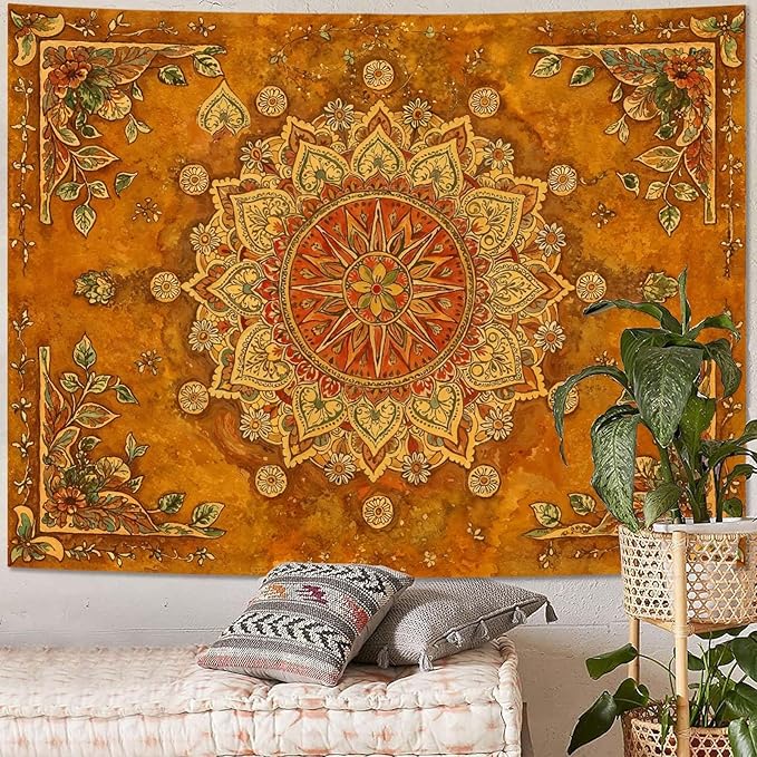 Lunerfex Floral Mandala Tapestry Boho Tapestry for Bedroom Brown Tapestries Wall Hanging Living Room Wall Art and Home Decor 70x90-Ruum Studio Home