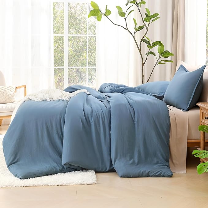 Litanika Comforters Grayish Blue Oversized Queen Size, 3 Pieces Lightweight Solid Bedding Comforter Set, All Season Fluffy Bed Set (98x98In Comforter & 2 Pillowcases)-Ruum Studio Home