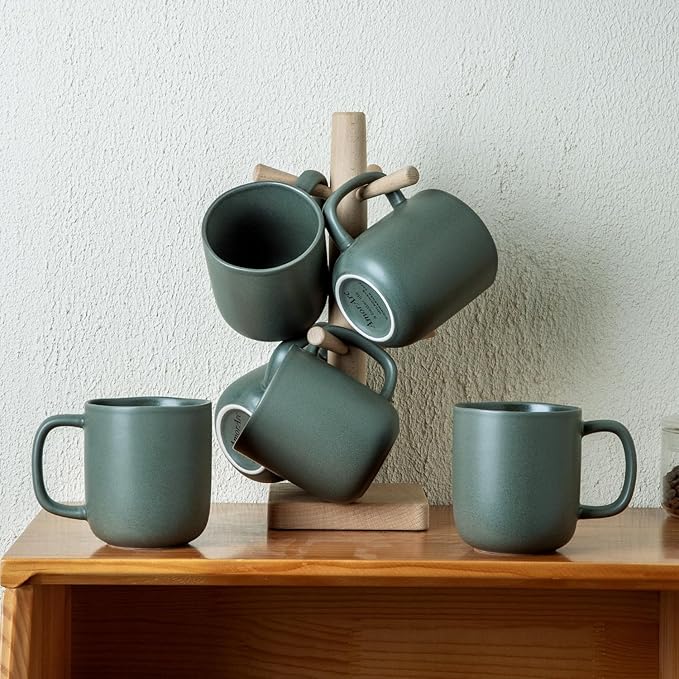 AmorArc 14oz Coffee Mugs Set of 6, Ceramic Coffee Mugs with Large Handle & Wavy Rim for Latte/Hot Cocoa/Tea, Stylish Coffee Mugs for Men Women. Oven,Dishwasher&Microwave Safe, Reactive Glaze-Ruum Studio Home
