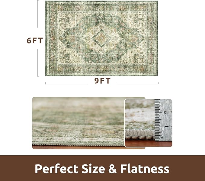 AMOAMI-Area Rug 6X9 Rugs for Living Room-Vintage Soft Green Rugs for Bedroom-Non Slip Carpet-Machine Washable Rug for Dining Room Living Room Bedroom Office Under Table-Ruum Studio Home