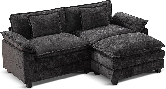 URRED Modular Sectional Sofa Comfy Cloud Couch, Modern Chenille Sofa Sleeper Deep Seat Couches with Ottoman/Pillows for Living Room (Black, 82.6''- L Shape)-Ruum Studio Home