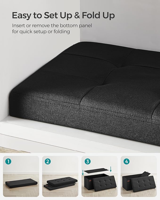 SONGMICS Mazie Collection - 30 Inches Folding Storage Ottoman Bench, Ottoman Foot Rest, End of Bed Bench, Storage Chest, Load 660 lb, for Living Room, Bedroom, Entryway, Ink Black ULSF047B01-Ruum Studio Home