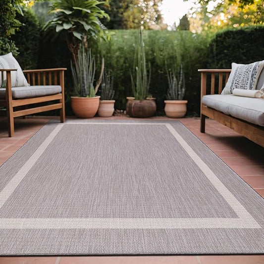 Bordered Outdoor Rug 8x10 Washable Outside Carpet for Indoor Patio Porch Waterproof Easy Cleaning Non Shedding Area Rugs Gray 8 x 10-Ruum Studio Home