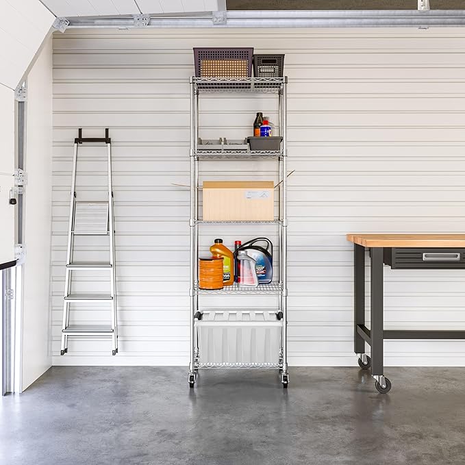 Seville Classics UltraDurable Heavy Duty NSF Solid Steel Wire Rack Storage Unit Organizer for Garage, Warehouse, Office, Restaurant, Classroom, Kitchen, 5-Tier Shelving, 24" W x 18" D-Ruum Studio Home