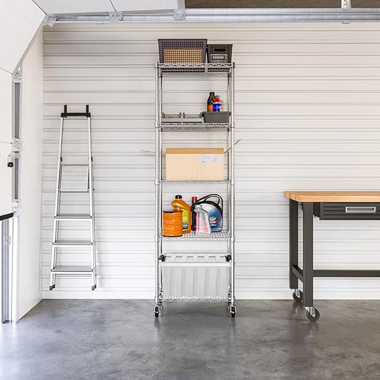 Seville Classics UltraDurable Heavy Duty NSF Solid Steel Wire Rack Storage Unit Organizer for Garage, Warehouse, Office, Restaurant, Classroom, Kitchen, 5-Tier Shelving, 24" W x 18" D-Ruum Studio Home