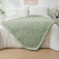 Bigacogo Chunky Knit Throw Blanket for Couch, 40x60 inches, 100% Hand Knitted with Thick Jumbo Chenille Yarn, Cozy Soft Large Rope Knot Cable Crochet Blankets for Sofa Bed Living Room, Sage Green-Ruum Studio Home