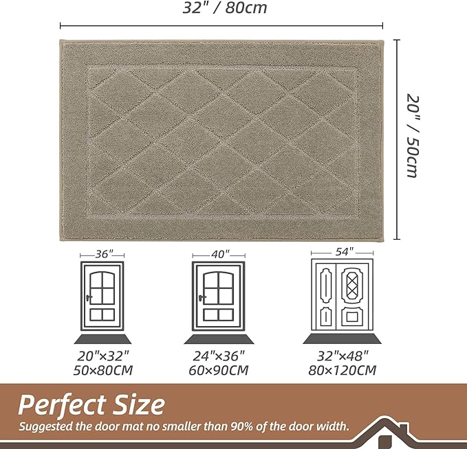 BEQHAUSE Dirt Trapper Door Mat 20" x 32", Doormat Non-Slip Entryway Rugs Washable, Dog Door Mat Stain Resistant and Absorbent Welcome Floor Mat for Front Back Door, Muddy Wet Shoes & Paws, Beige-Ruum Studio Home