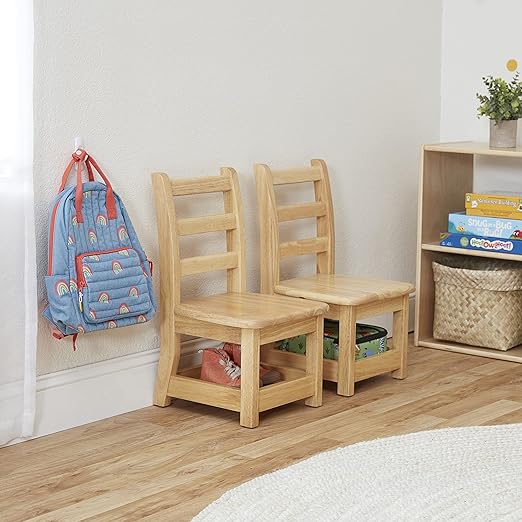 ECR4Kids Three Rung Ladderback Chair with Storage, 10in Seat Height , Classroom Seating, Honey, 2-Pack-Ruum Studio Home