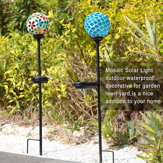 VCUTEKA Solar Garden Lights, Mosaic Solar Light Outdoor Waterproof LED Pathway Stake Light for Landscape Patio Yard Deck Walkway Decoration, 2 Pack-Ruum Studio Home
