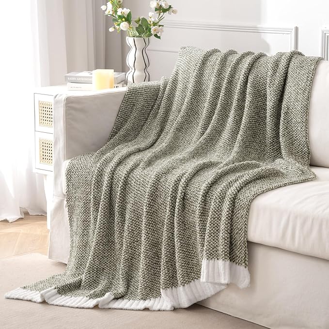 MIULEE Super Soft Throw Blanket for Couch, Olive Green Cozy Fluffy Warm Blankets Lightweight Knit Throw Blankets for Sofa, Bed, Chair, Living Room, Camping, Picnic, 60 x 80 inch-Ruum Studio Home