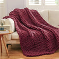 WESHIONGOO Chunky Knit Blanket Throw 50"×60" Knitted Throw Blankets for Couch Bed Fluffy Soft Blanket with Jumbo Chenille Yarn Thick 100% Handmade(Burgundy Red)-Ruum Studio Home