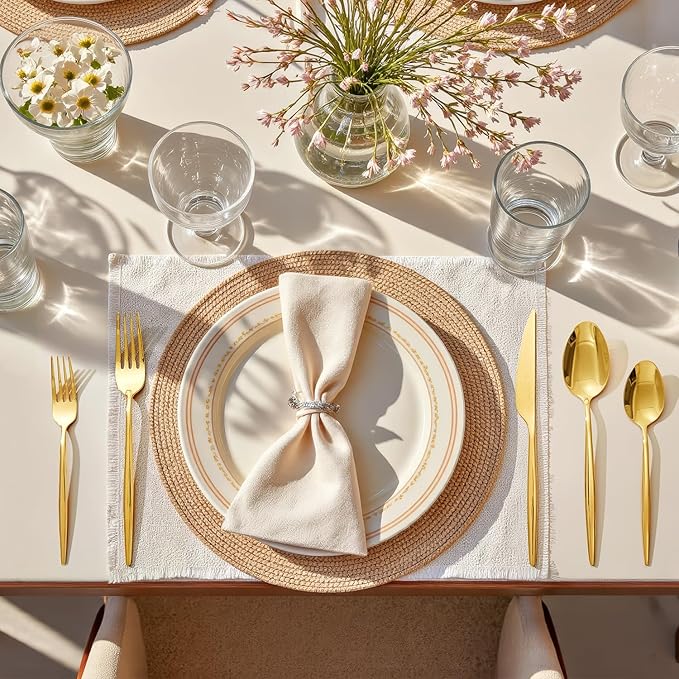 KINGSTONE Silverware Set, 40-Piece Flatware Set Cutlery Set Premium 18/10 Stainless Steel, Tableware Include Forks Knives Spoons for Home Kitchen Restaurant Wedding, Dishwasher Safe, Gold-Ruum Studio Home