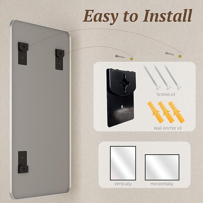 Bathroom Mirror 60" x 36", Large Rectangle Wall Mirror, Silver Metal Frame Wall Mounted Mirrors for Bathroom, Vanity, Bedroom, Entryway Decor(Horizontal/Vertical)-Ruum Studio Home