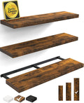 BAYKA Floating Shelves for Wall, 36 inches Wall Mounted Rustic Wood Shelves for Bathroom, Bedroom, Living Room, for Storage/Decor with 30lbs Capacity（Rustic Brown,Set of 3-Ruum Studio Home