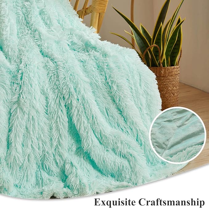 XeGe Luxury Faux Fur Throw Blanket, Aqua Soft 50x60 Fluffy Blanket Throw, Shaggy Plush Decorative Couch Blanket, Cute Furry Throw Holidy Fuzzy Lap Blanket for Kids Women Men Teen Girls Aqua Green-Ruum Studio Home