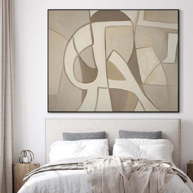SIGNWIN 36"x46" Extra Large Framed Wall Art Neutral Abstract Geometric in Mid-Century Style, Retro-Inspired Design for Home Living Room Bedroom Decor (Frame Assembly Required)-Ruum Studio Home