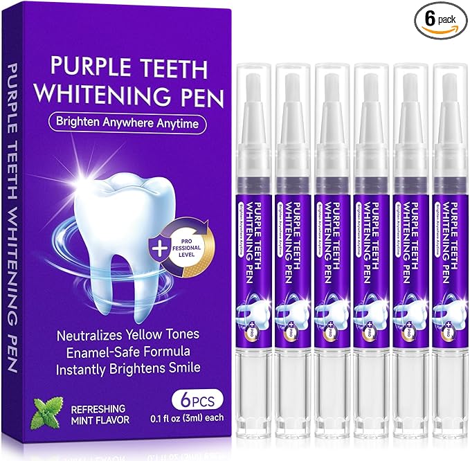 Teeth Whitening Pen 6 Pack, Professional Purple Teeth Whitening Gel for Rapid Stain Removal, No Sensitivity Formula for Sensitive Teeth, Mint Fresh Breath-Ruum Studio Home