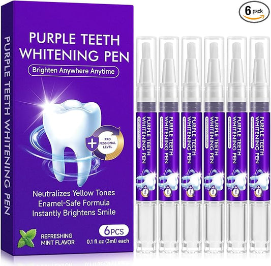 Teeth Whitening Pen 6 Pack, Professional Purple Teeth Whitening Gel for Rapid Stain Removal, No Sensitivity Formula for Sensitive Teeth, Mint Fresh Breath-Ruum Studio Home