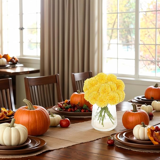 Kimura's Cabin 20Pcs Artificial Mums Flowers Fake Silk Chrysanthemum Balls Flower for Home Decor Easter Table Fall Bouquets Wedding Party DIY Decorations (Yellow)-Ruum Studio Home
