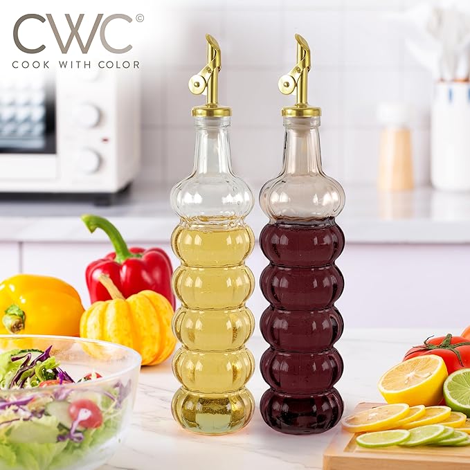 COOK WITH COLOR Glass Olive Oil Bottle Dispenser - 2 Pack- 17oz Oil and Vinegar Cruet - Olive Oil Carafe Decanter for Kitchen-Ruum Studio Home